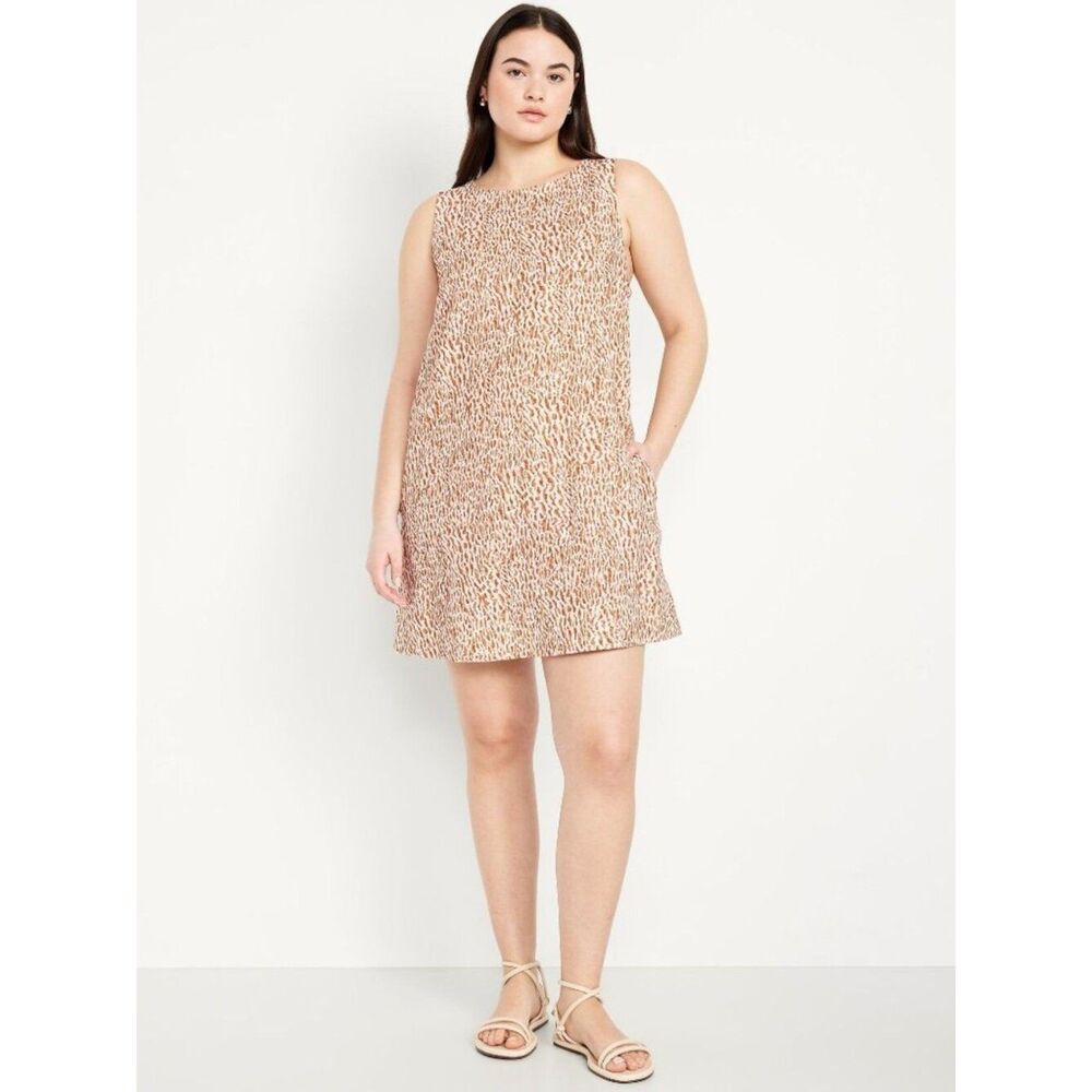 Old Navy Ivory Brown Linen Blend Mini Shift Dress Size XL Long